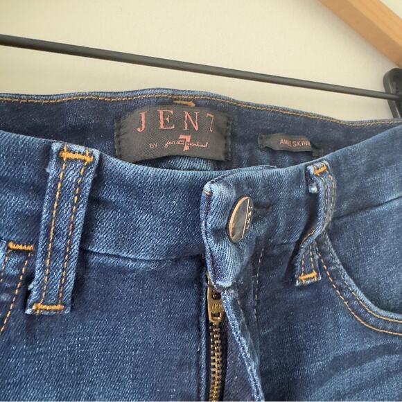 7 For All Mankind Jen7 Ankle Skinny Jeans raw hem dark Wash zip button pockets 4 - Picture 8 of 14